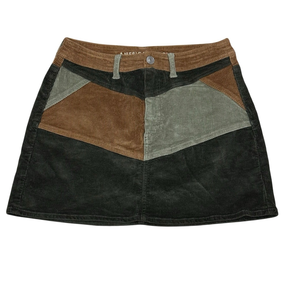 American Eagle Skirt Sz 10 Long Womens Green High Rise Stretch‎ Corduroy A Line